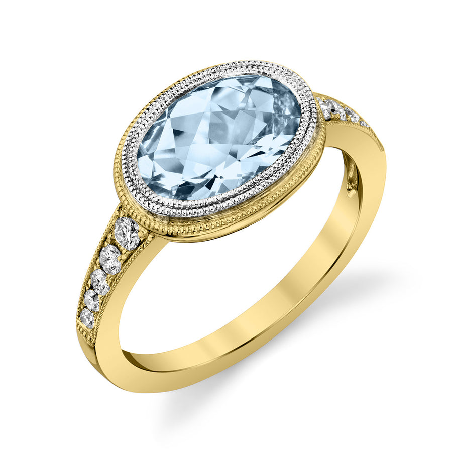 Aquamarine 14k Yellow Gold with White Gold Accent Ring with Diamonds