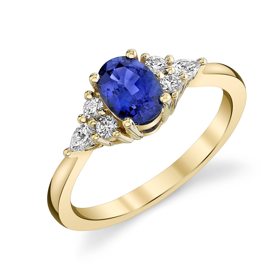 Blue Sapphire 14k Yellow Gold Ring with Diamonds