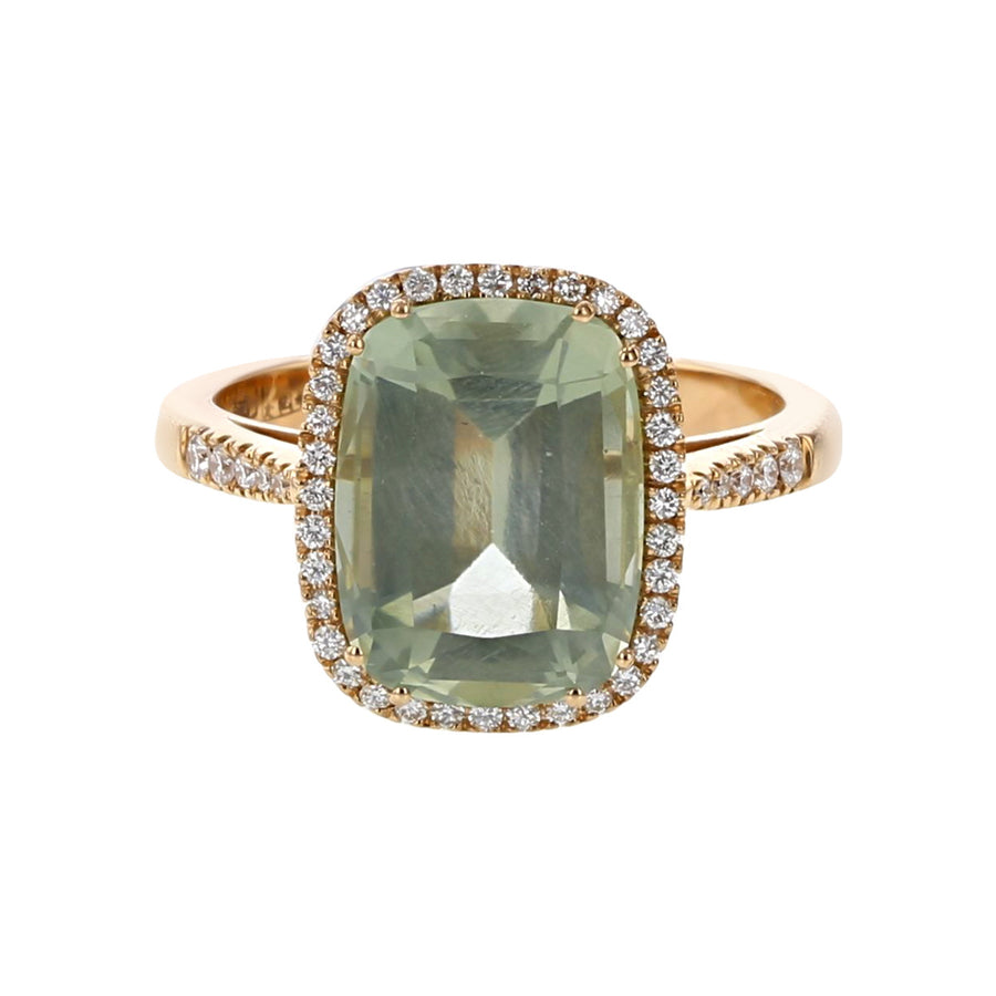 Ring with Green Quartz and Diamonds
