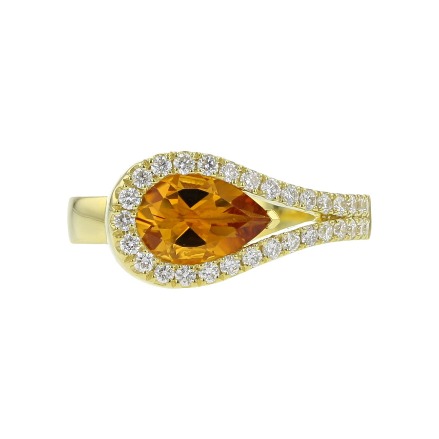 Orange Citrine and Diamond Lasso Ring