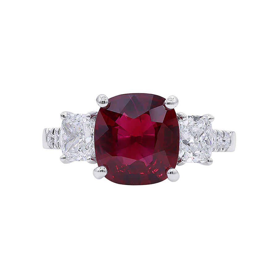 Platinum Cushion-cut Burma Ruby and Diamond Ring