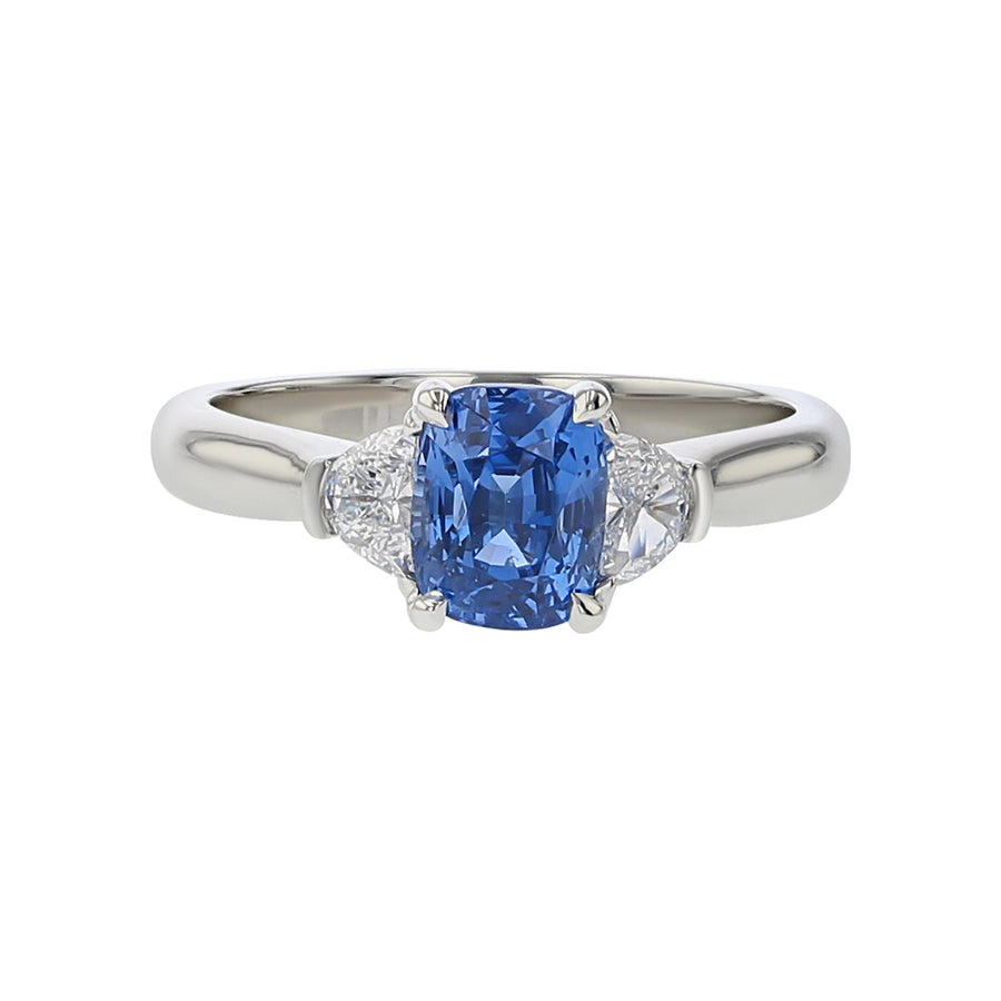 Tanzanian Blue Spinel and Diamond 3-Stone Ring