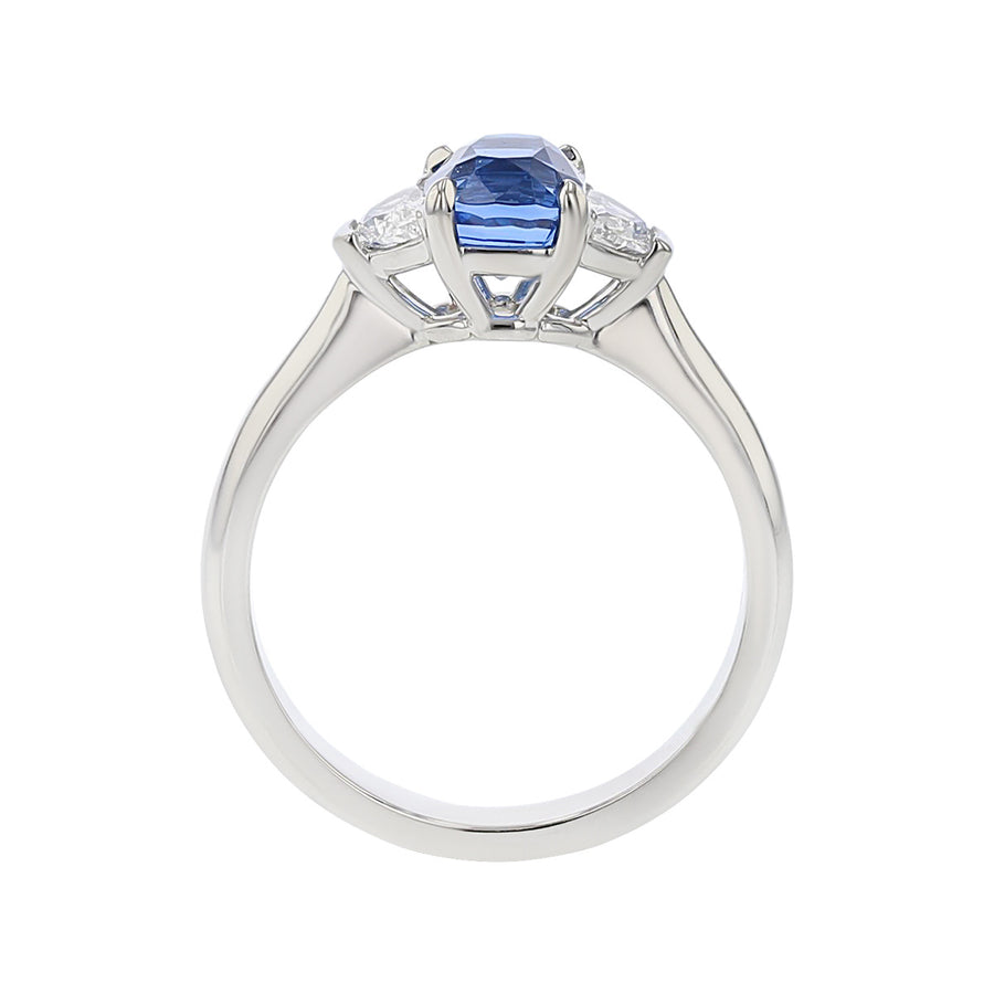 Tanzanian Blue Spinel and Diamond 3-Stone Ring