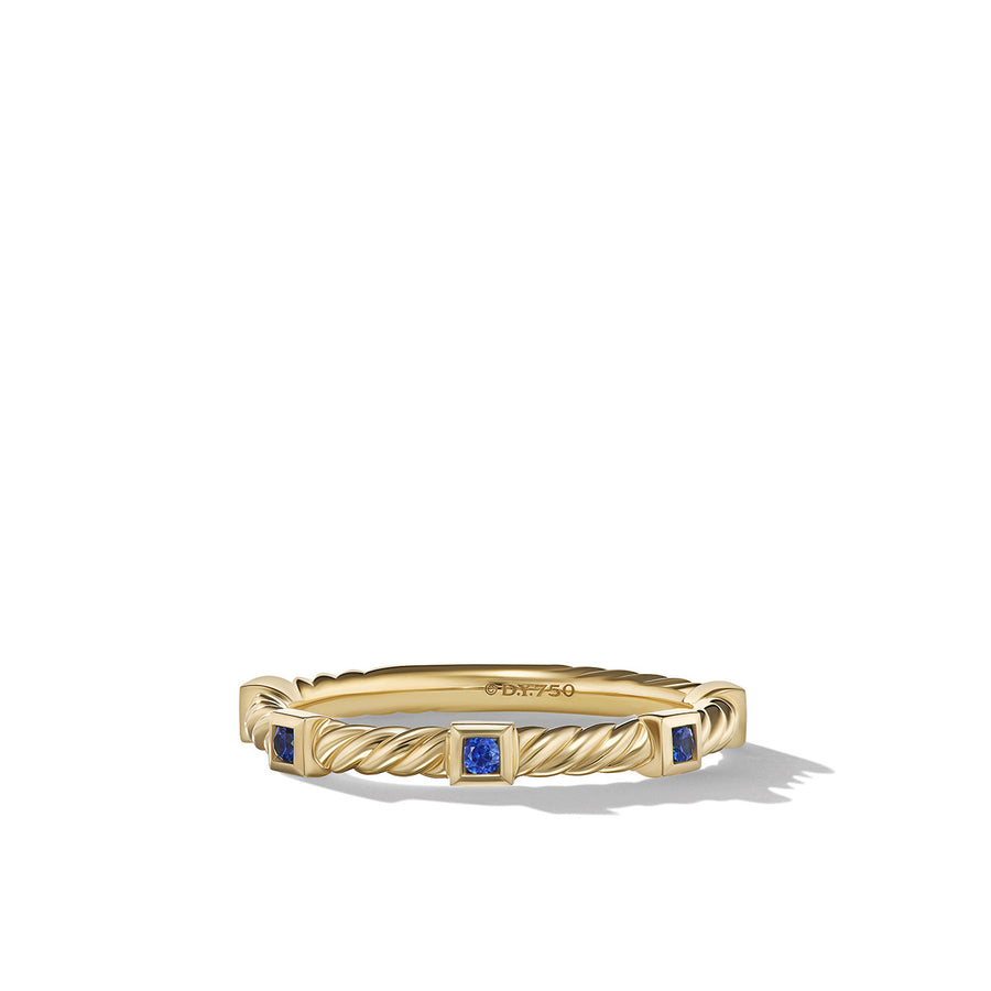 Cable Collectibles Stack Ring in 18K Yellow Gold with Blue Sapphires