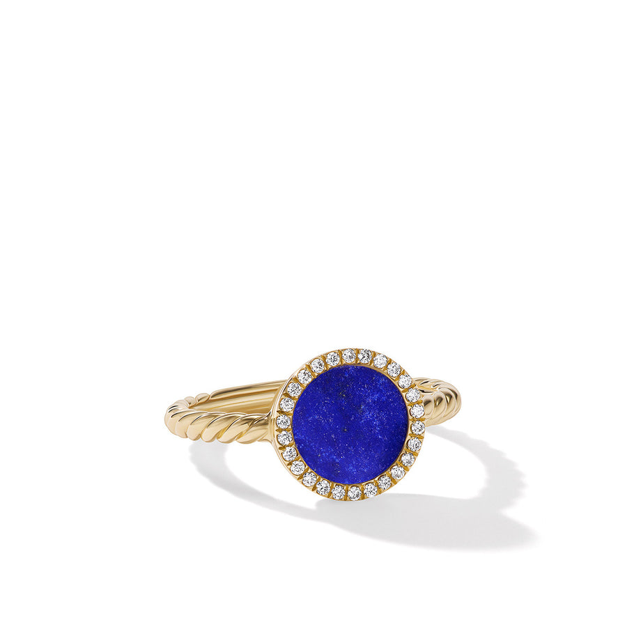 Petite DY Elements Ring in 18K Yellow Gold with Lapis and Pave Diamonds