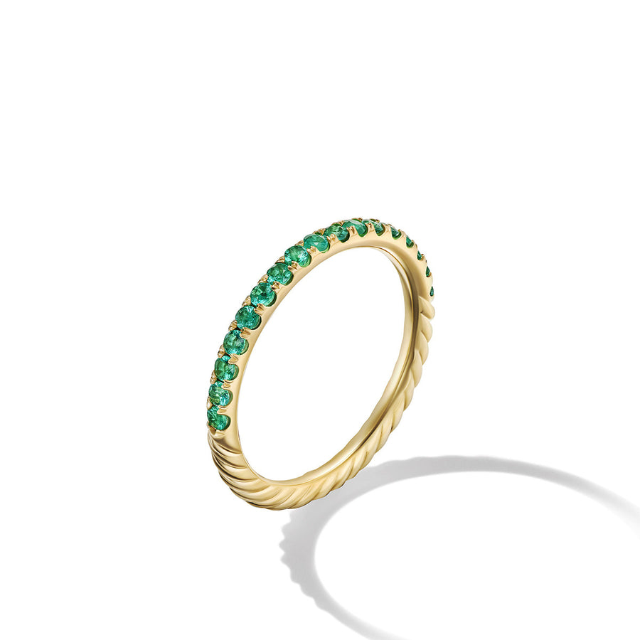 Cable Collectibles Stack Ring in 18K Yellow Gold with Pave Emeralds