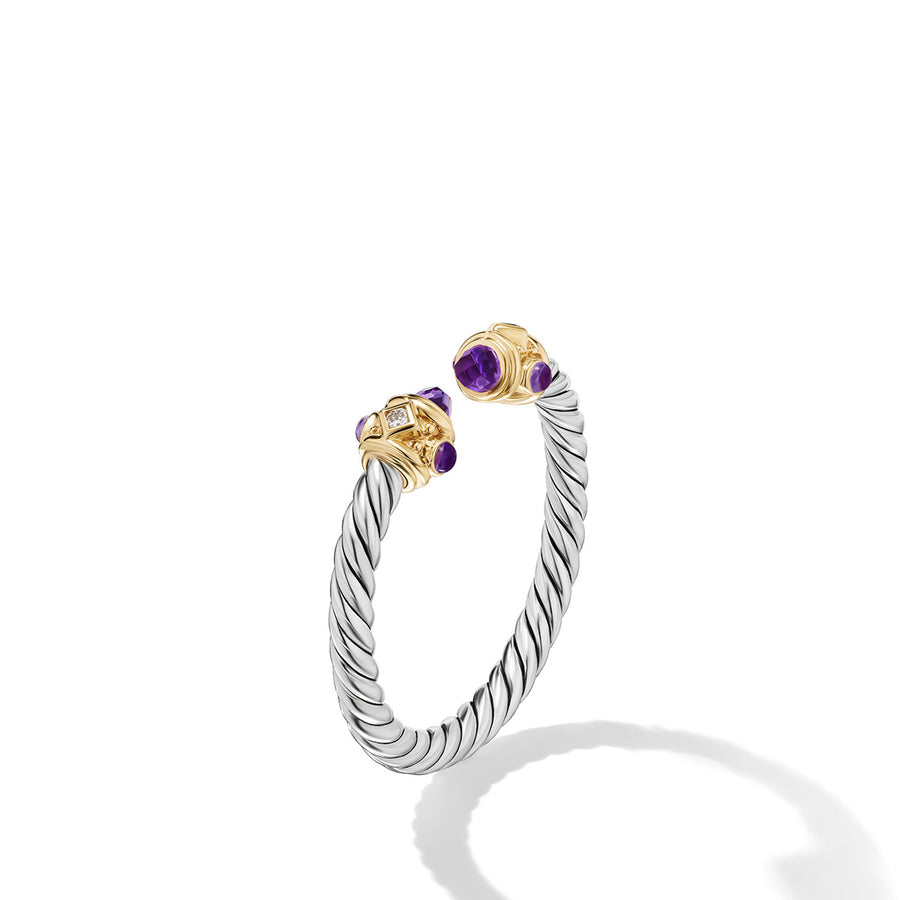 Renaissance Ring in Sterling Silver with Amethyst, 14K Yellow Gold and Diamonds
