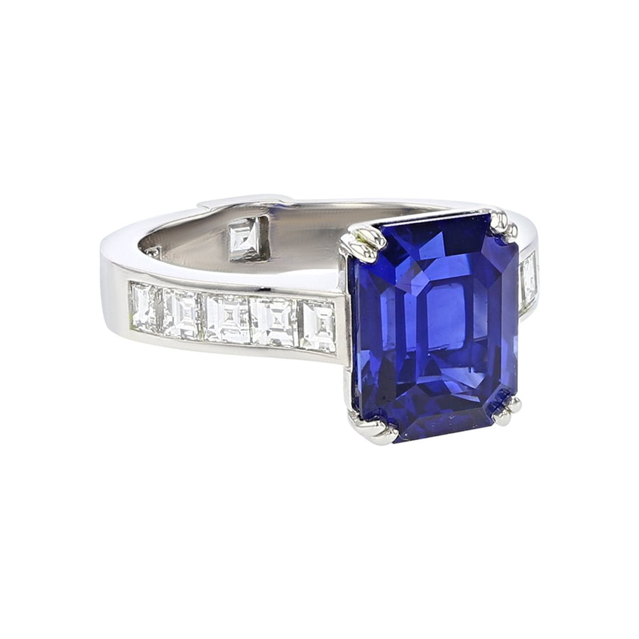 Emerald-cut Madagascar Sapphire and Diamond Ring