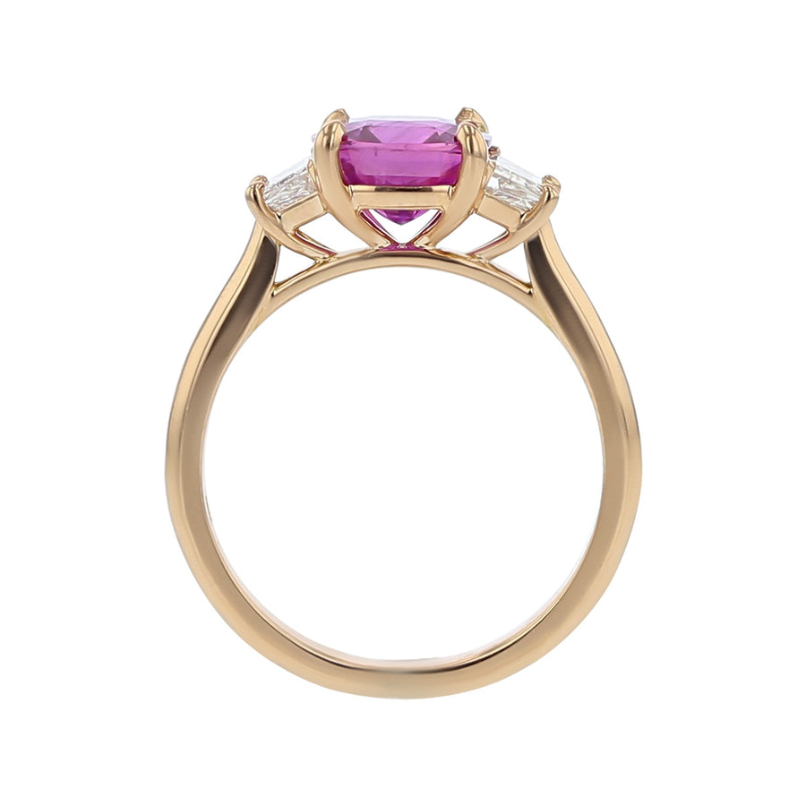 Cushion Madagascar Pink Sapphire and Diamond 3-Stone Ring