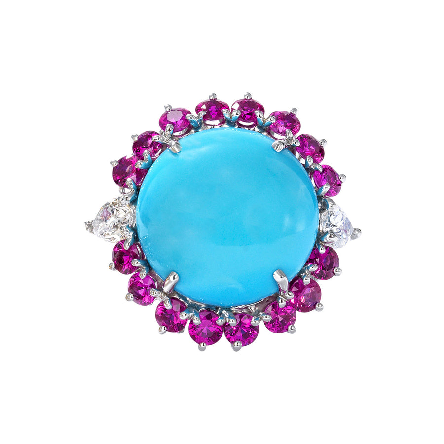 Platinum Turquoise and Pink Sapphire Ring