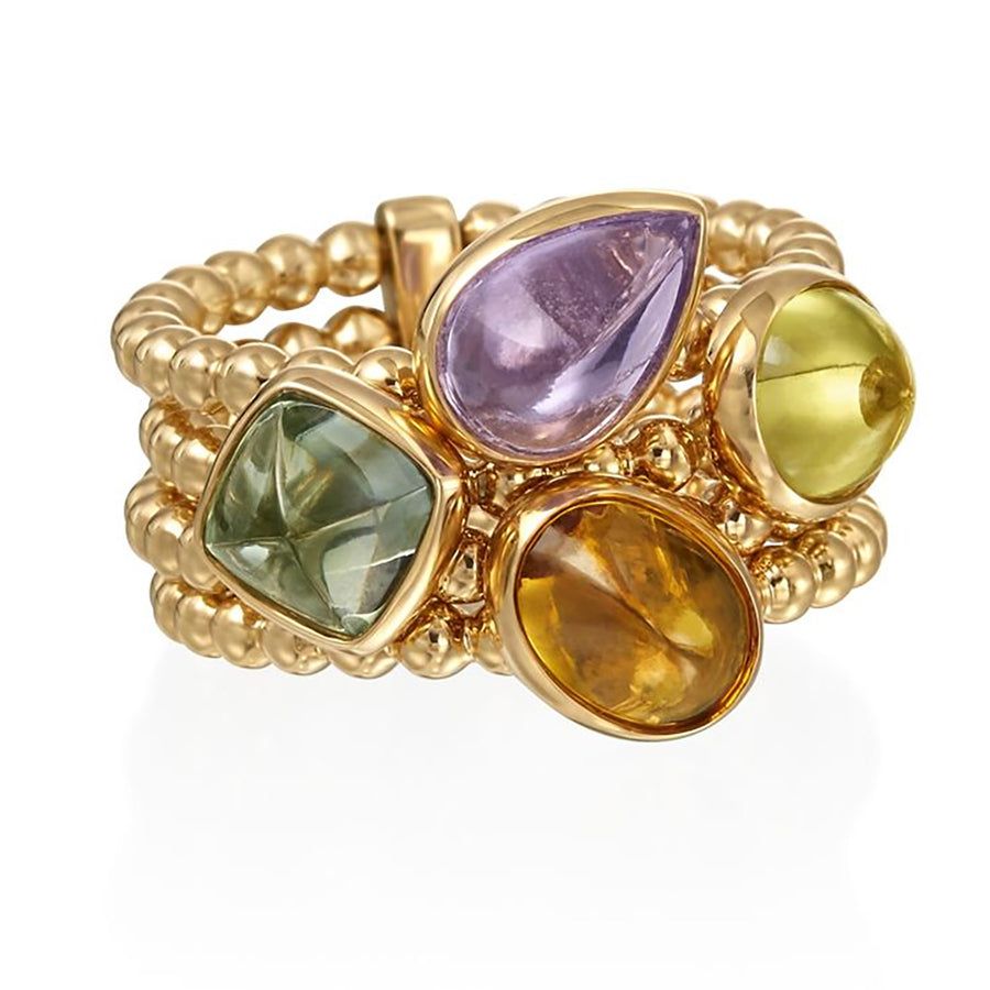 18K Yellow Gold Multi Color Sapphire Stackable Ring