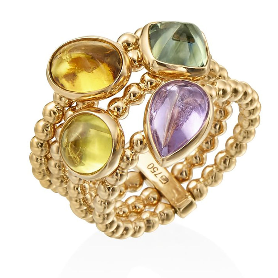 18K Yellow Gold Multi Color Sapphire Stackable Ring