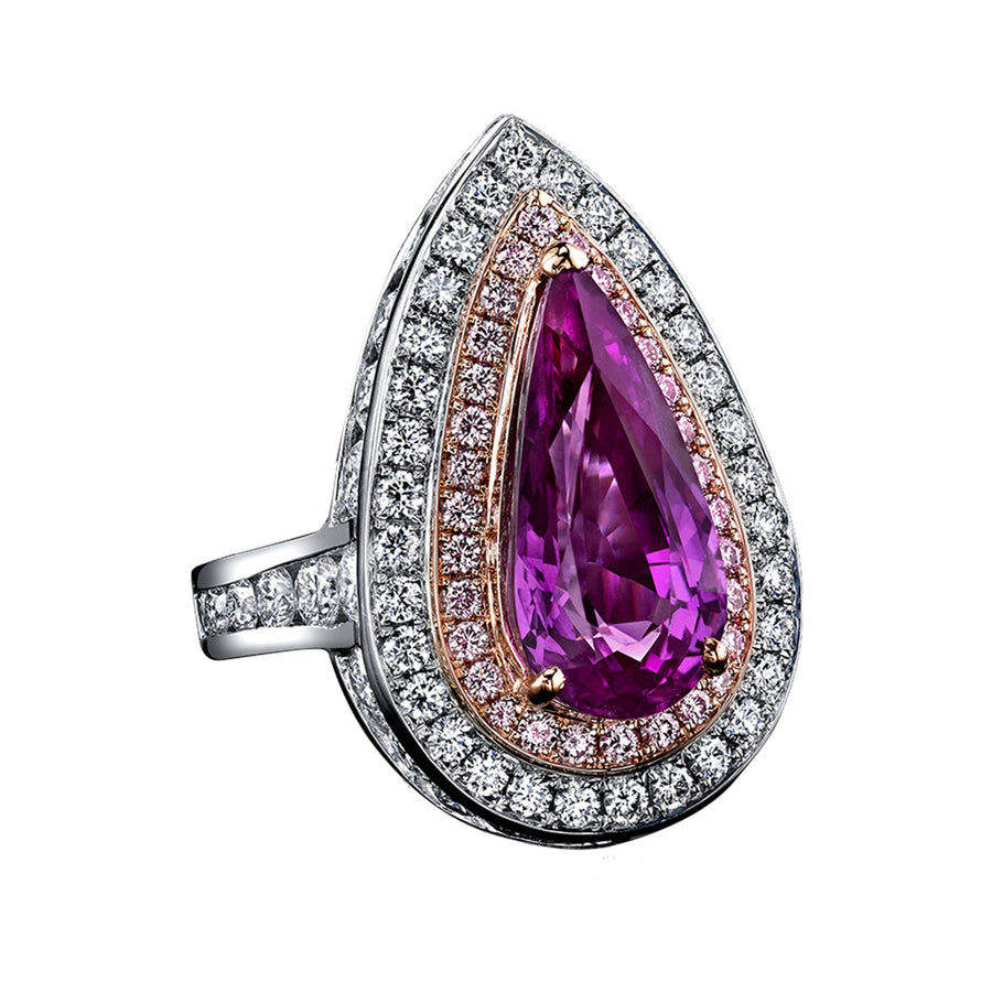 Pink Sapphire and Diamond Halo Ring