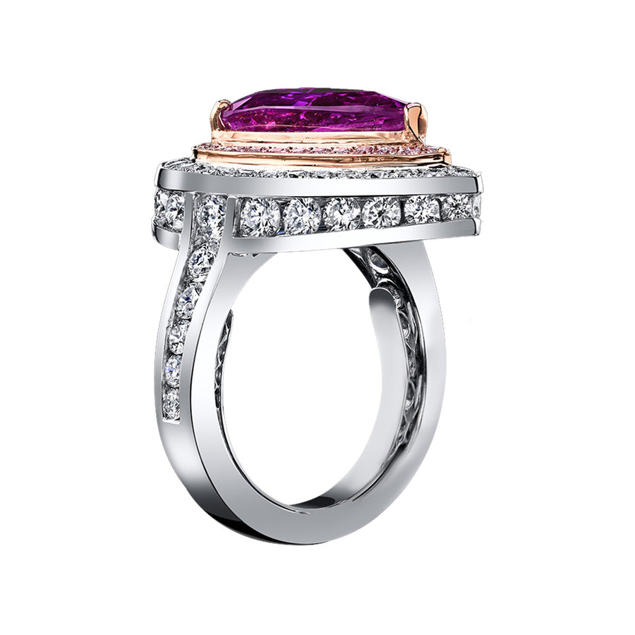 Pink Sapphire and Diamond Halo Ring