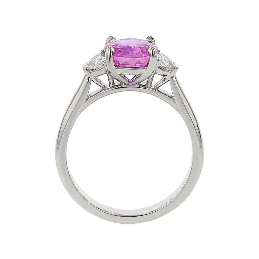 Madagascar Pink Sapphire and Half Moon Diamond 3-Stone Ring