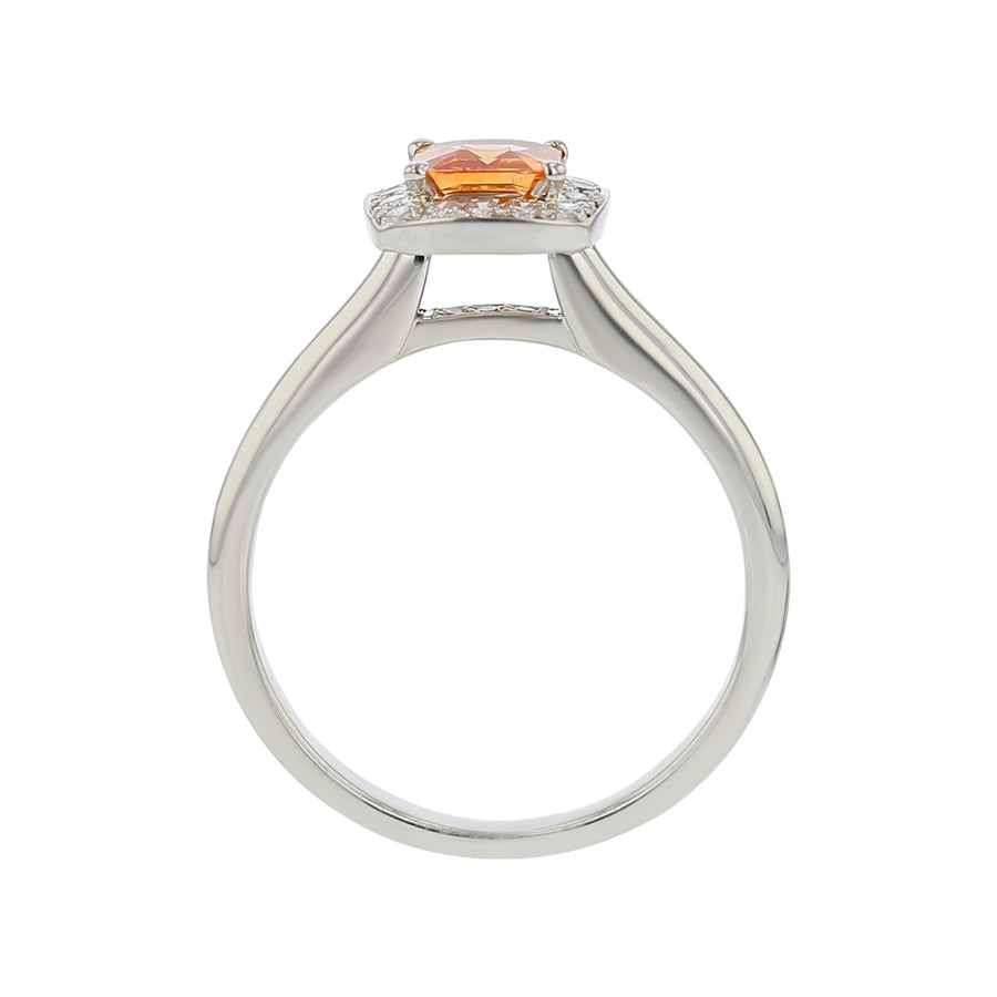 Asscher-cut Orange Sapphire and Diamond Halo Ring