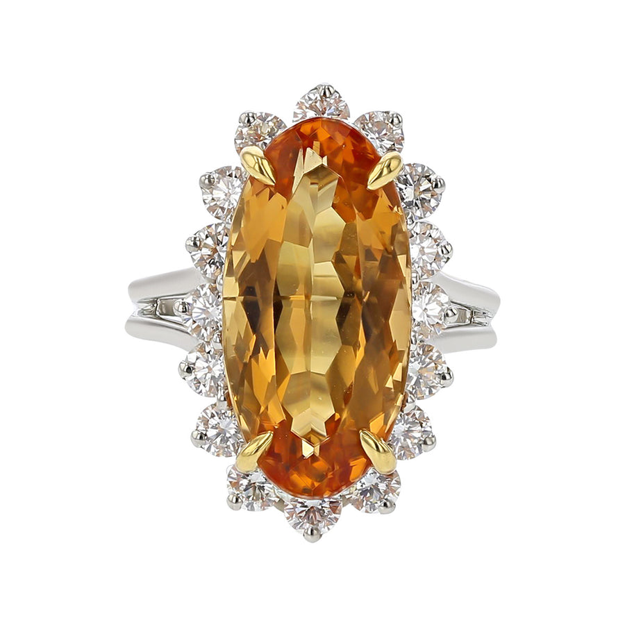 Imperial Topaz Tsavorite and Diamond Halo Ring