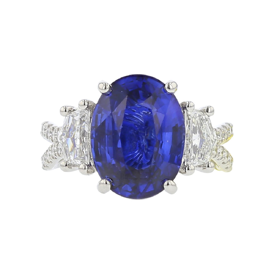 Sapphire and Diamond Three-Stone Engagement Ring