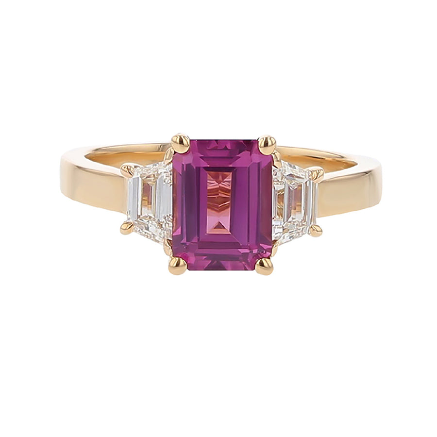 Emerald-cut Umba Valley Purple Garnet and Diamond 3-Stone Ring