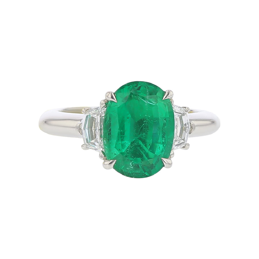 Three-Stone Oval Shaped Emerald Engagement Ring