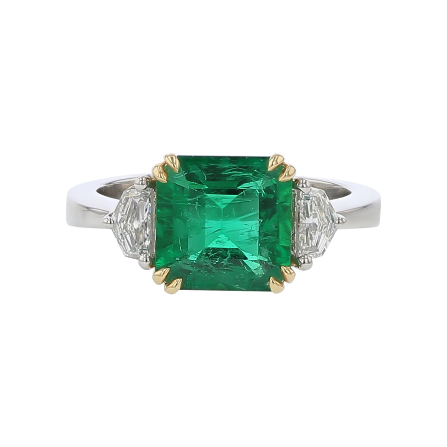 Emerald-cut Emerald and Diamond 3-Stone Ring