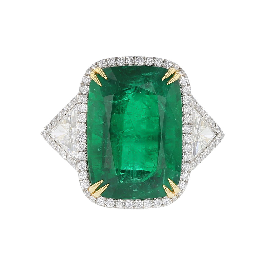 Cushion-cut Emerald and Diamond 3-Stone Ring