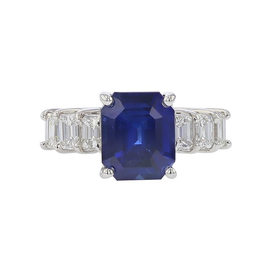 Emerald-cut Sapphire and Emerald-cut Diamonds Ring