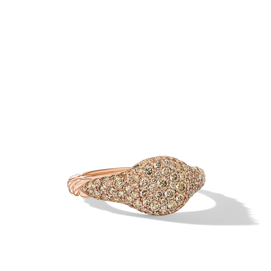 Petite Pave Pinky Ring in 18K Rose Gold with Cognac Diamonds