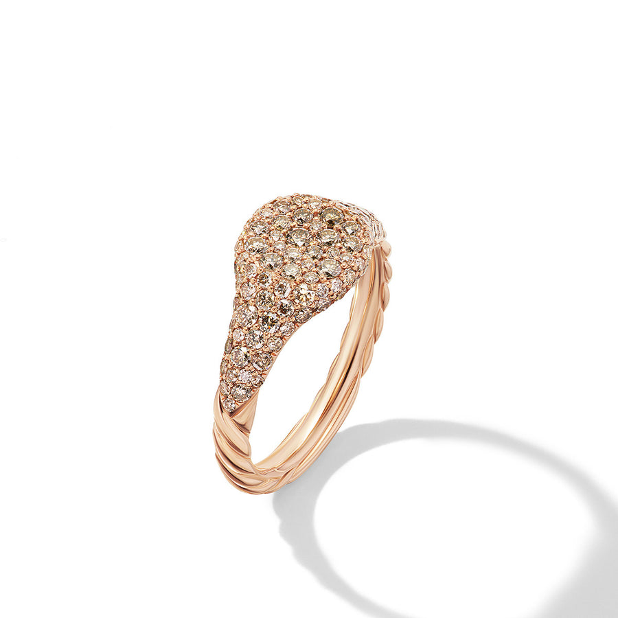 Petite Pave Pinky Ring in 18K Rose Gold with Cognac Diamonds