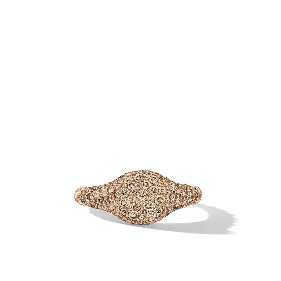 Petite Pave Pinky Ring in 18K Rose Gold with Cognac Diamonds