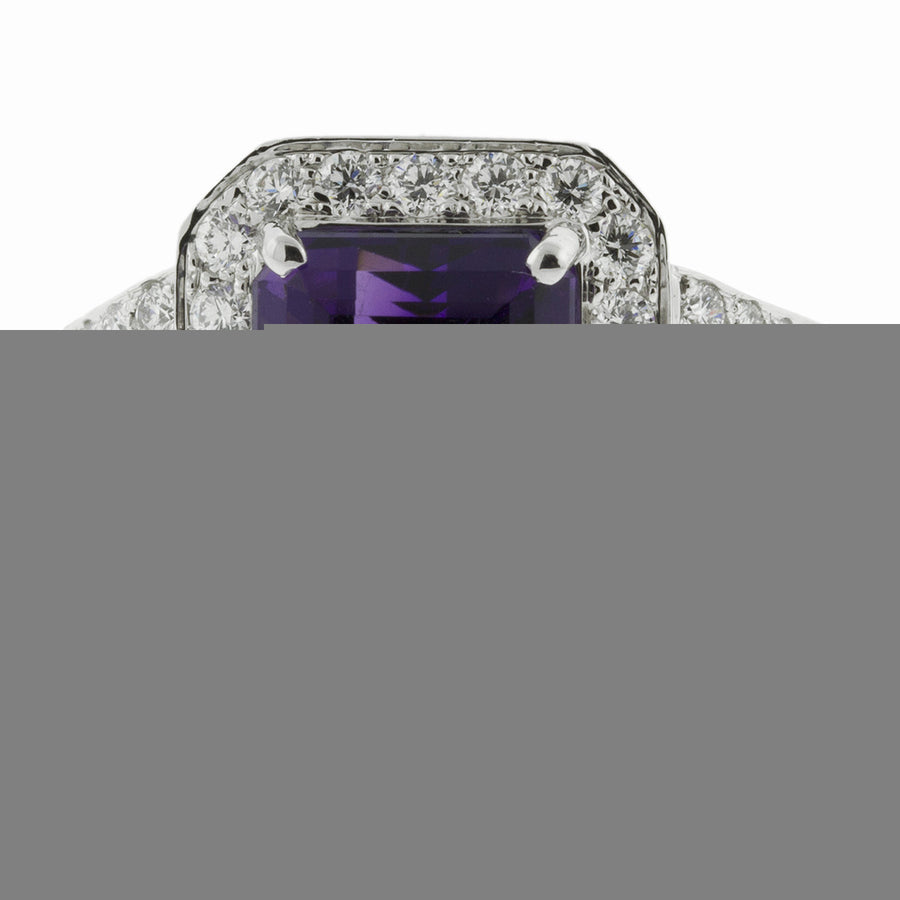 White Gold Amethyst Diamond Halo Ring