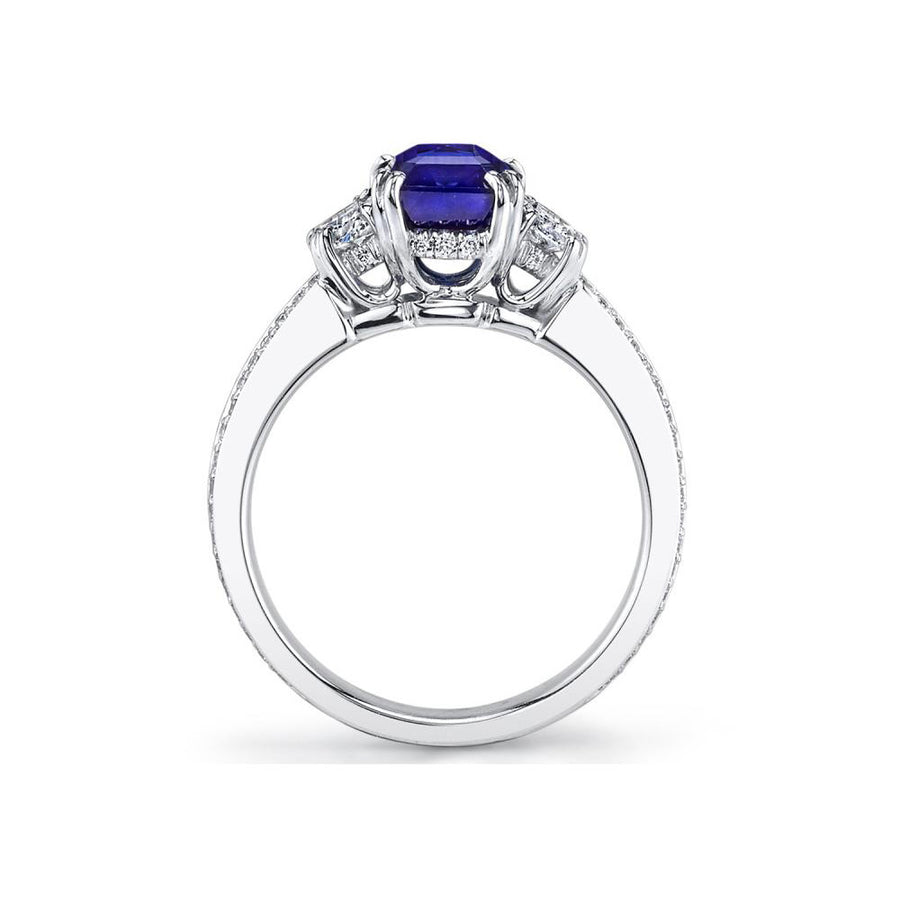 Platinum Emerald-Cut Sapphire and Diamond Ring