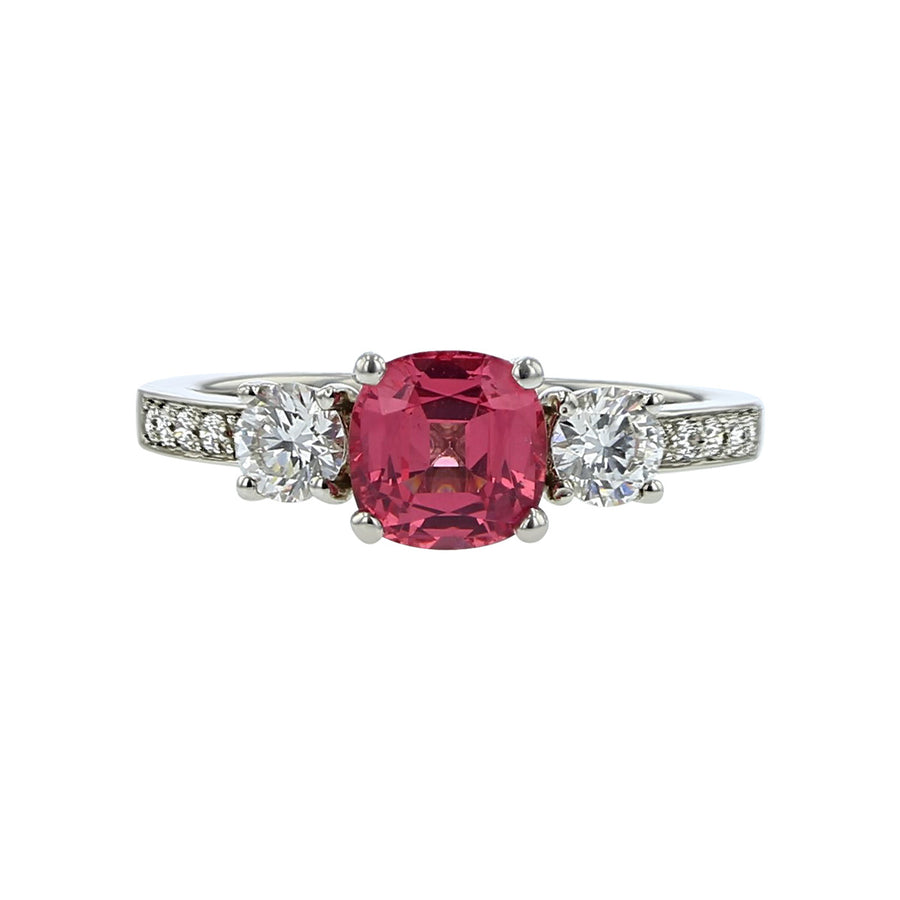 Platinum Pink Spinel and Diamond 3-Stone Ring