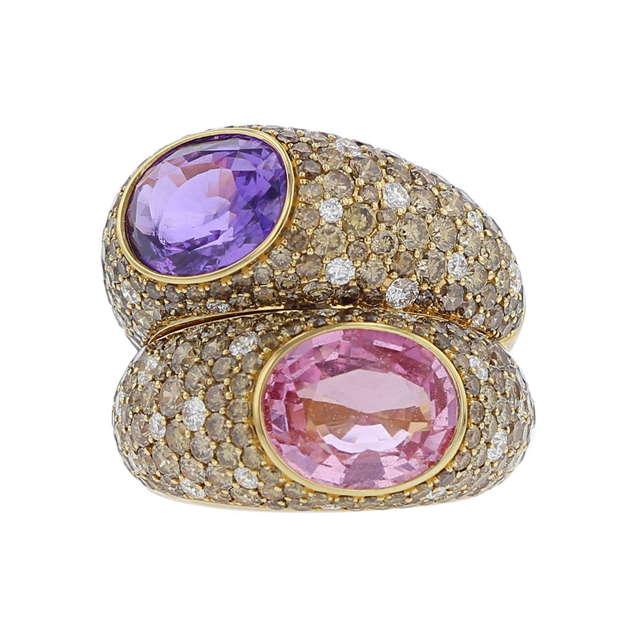 Purple, Pink Sapphire and Brown Diamond Ring