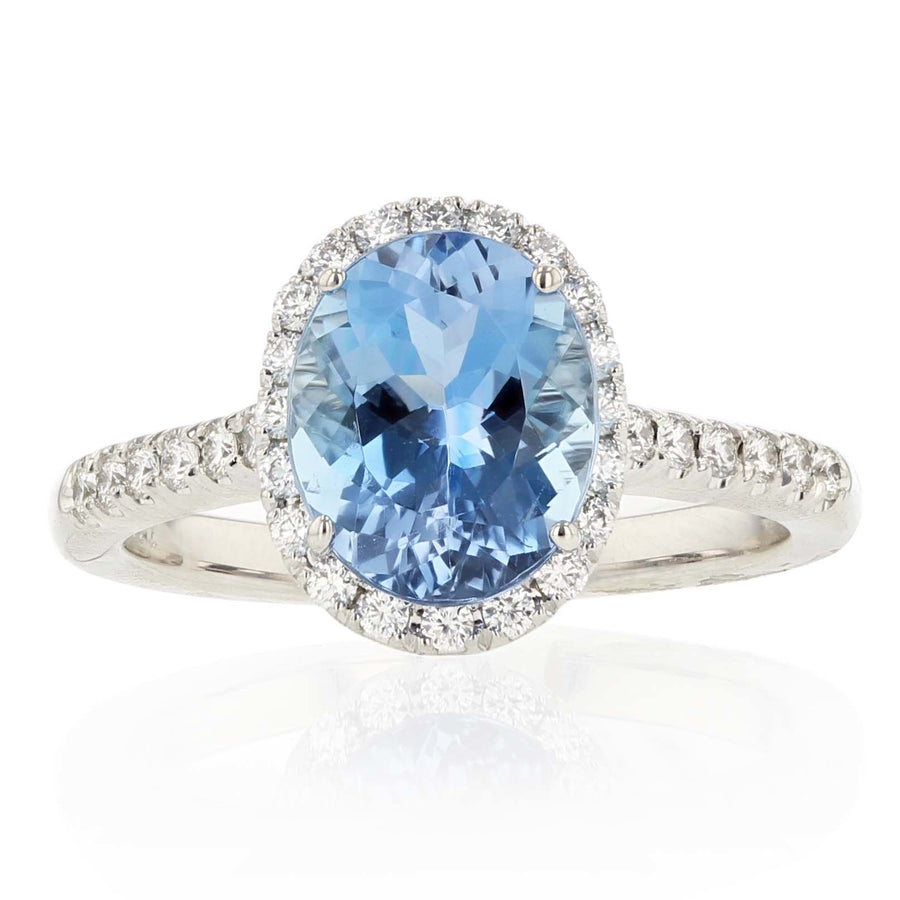 White Gold Aquamarine Diamond Halo Ring
