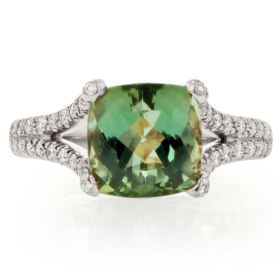 18K White Gold Green Tourmaline Diamond Ring