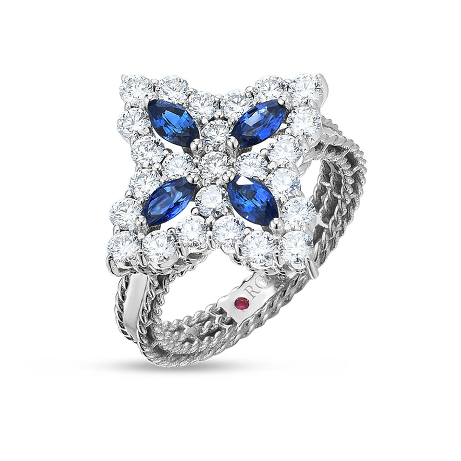 18K Diamond and Sapphire Princess Flower Ring
