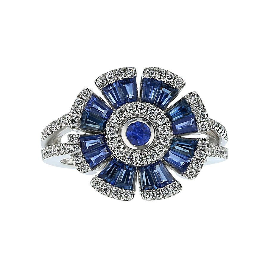 18K White Gold Baguette Sapphire and Diamond Ring
