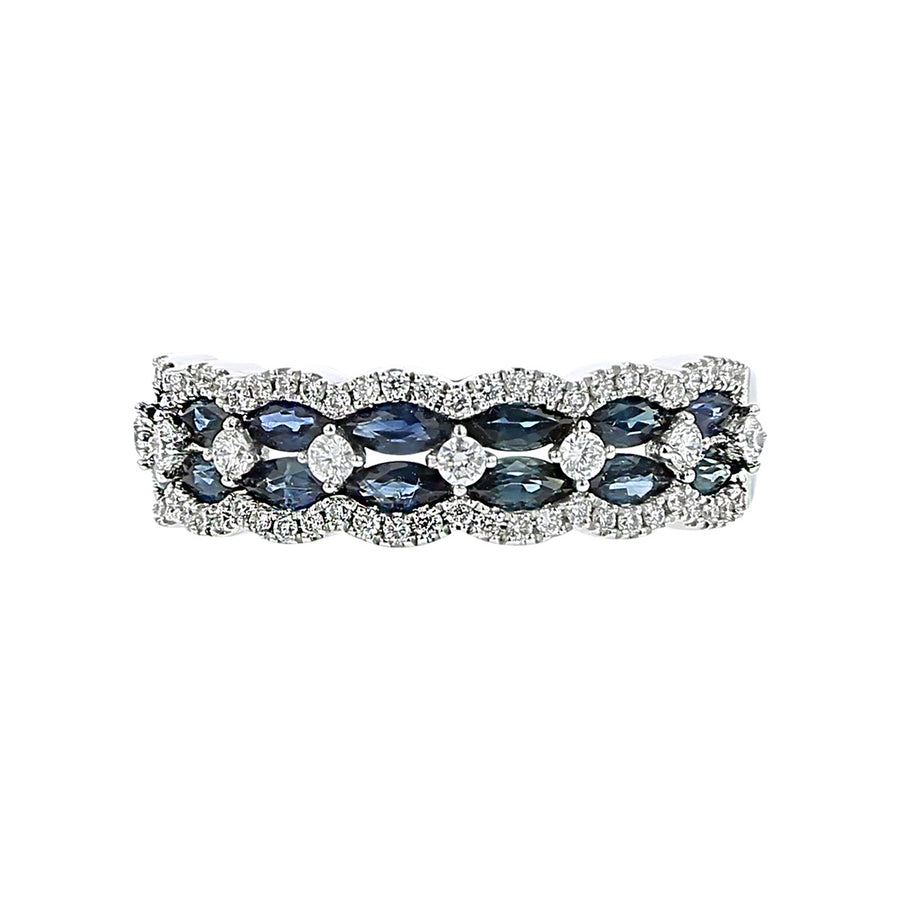 14K White Gold Marquise Sapphire and Diamond Ring