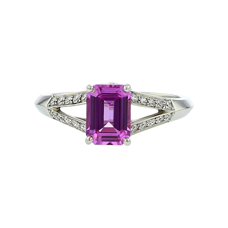 Emerald-Cut Pink Sapphire and Diamond Ring