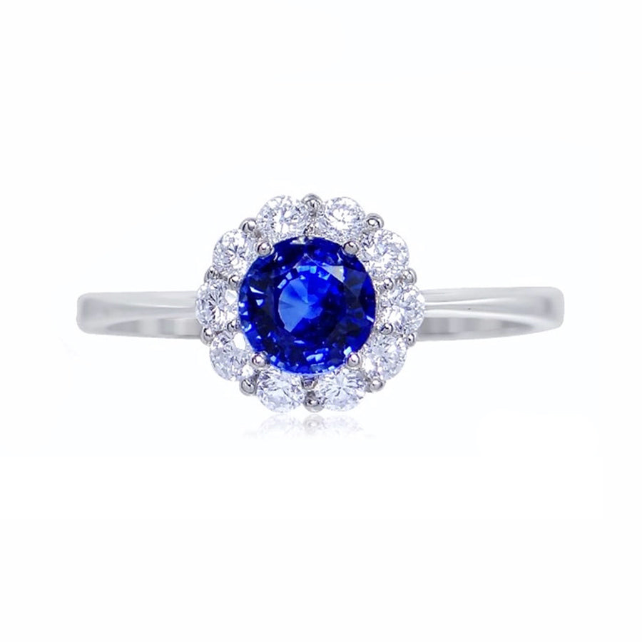 Round Sapphire Ring with Scalloped Diamond Halo