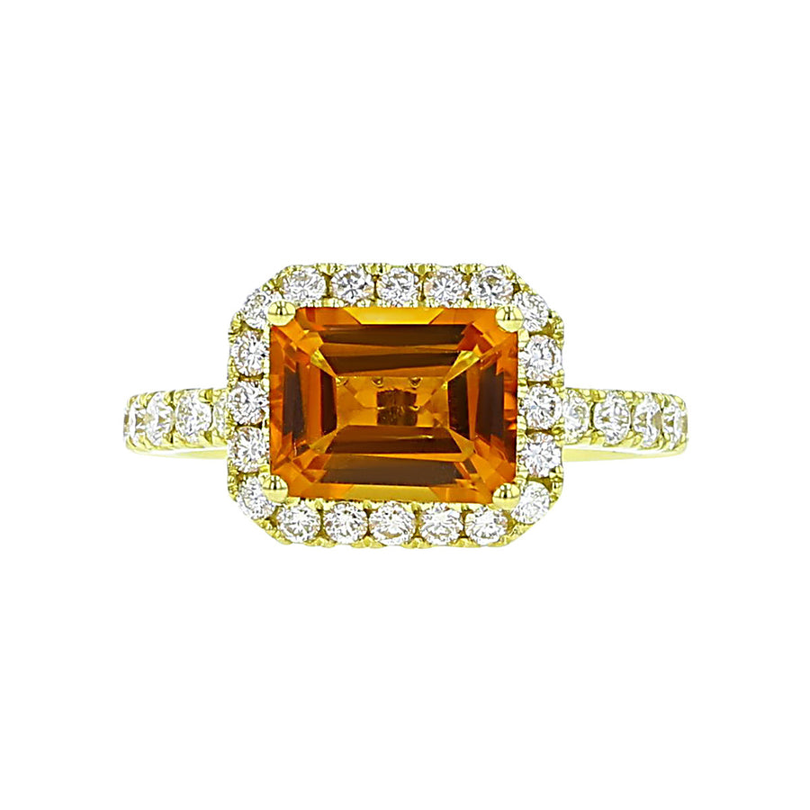Pastel Emerald-cut Citrine and Diamond Ring