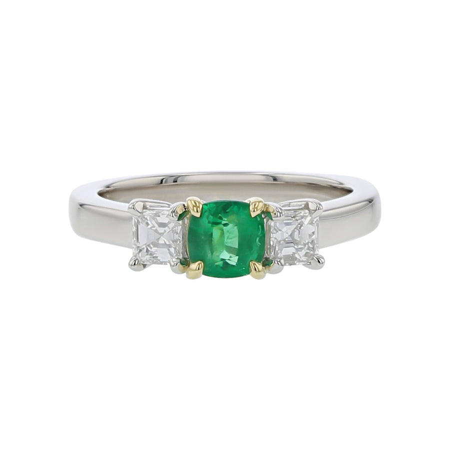 Zambian Emerald and Asscher Cut Diamond Ring