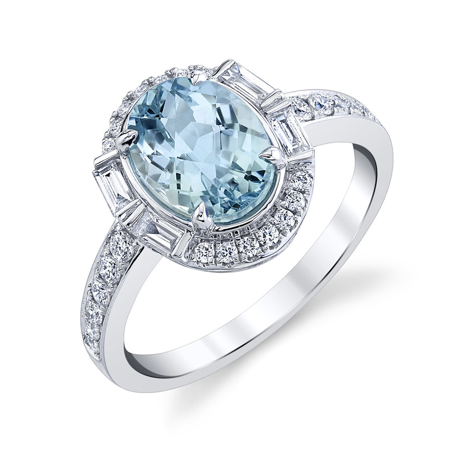 Aquamarine 14k White Gold Ring with Diamonds