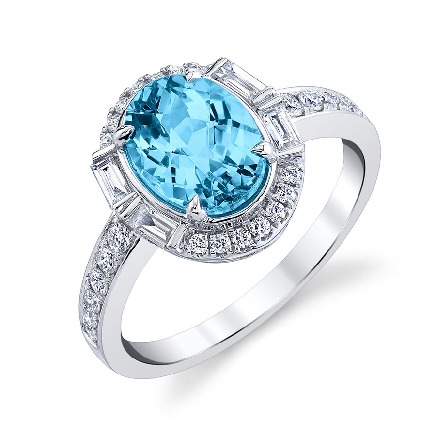 Blue Topaz 14k White Gold Ring with Diamonds