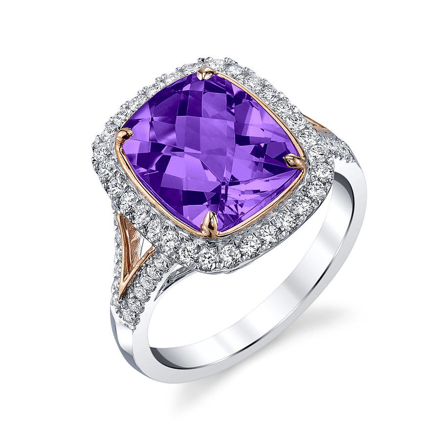 Amethyst 14k White Gold with Rose Gold accent Ring with Diamonds