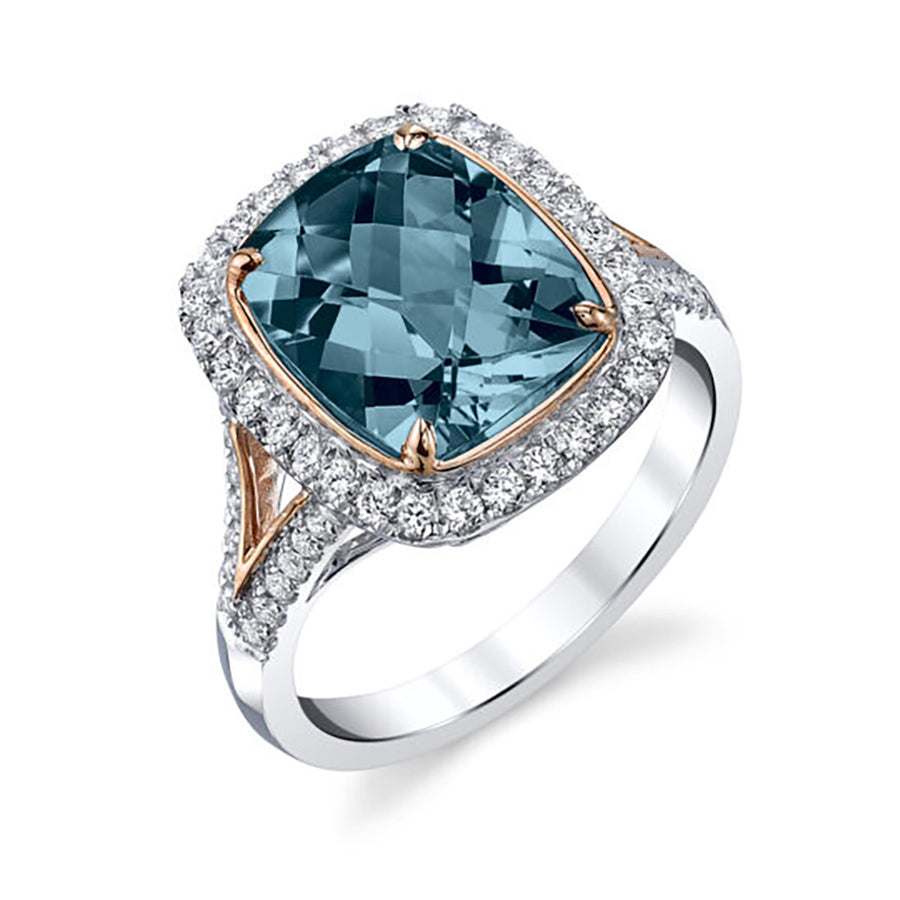London Blue Topaz 14k White Gold with Rose Gold Accent Ring with Diamonds