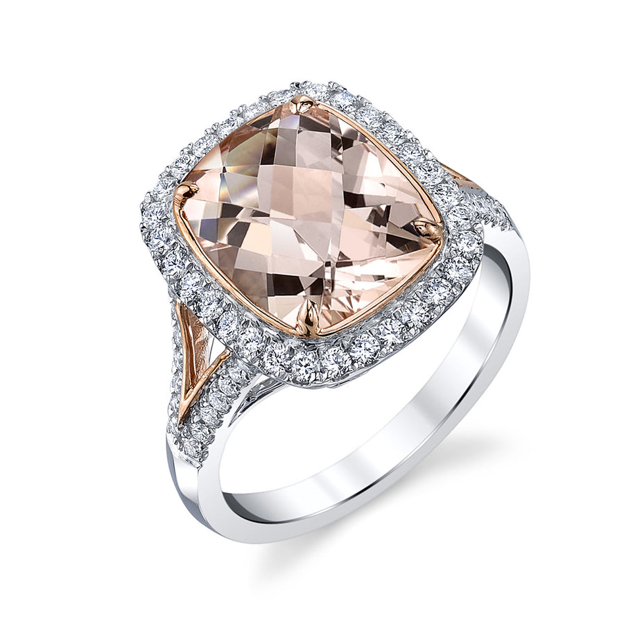 Morganite 14k White Gold with Rose Gold accent Ring with Diamonds