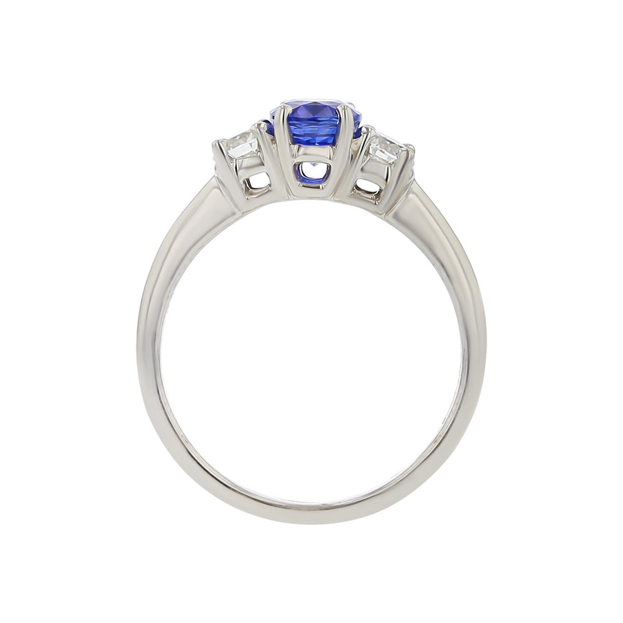 Blue Sapphire and Diamond 3-Stone Ring