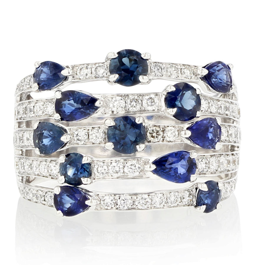 Sapphire and Diamond Multi Row Ring